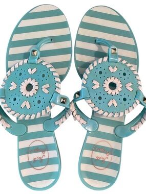 Jack Rogers Georgica Jelly Striped Turquoise & White jelly sandals size 8